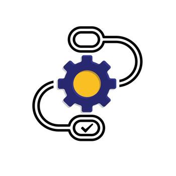 flujo de trabajo icono. automatizado gestión. fluir gráfico con engranajes en el medio de el camino. desencadenar nodo, datos herramienta, tecnología. mezclado diseño estilo vector