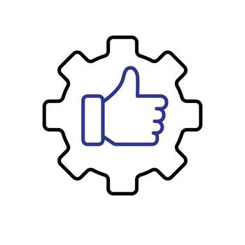 Best practice icons, gears with like, recommendations. business, feedback, outline design style on a white background vector