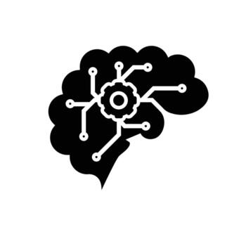 mechanical learning icon. ai symbol. gears in the brain with electronic pathways. intelligence, web, learning. Flat design style vector