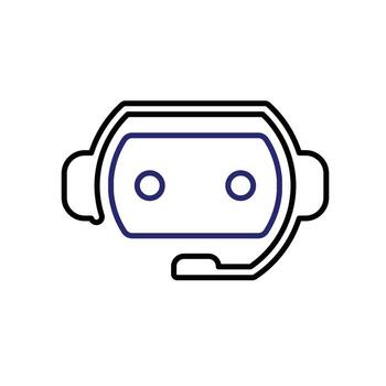 Chatbot icon. AI symbol. Rectangular robot head with headset and microphone. automatic, manager, web. Outline design style vector