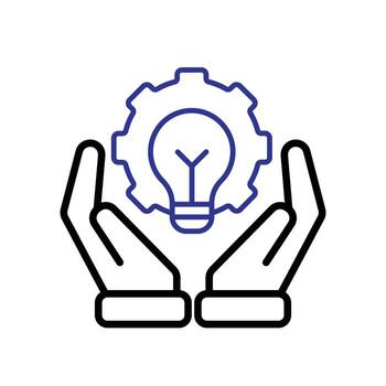 Automation icon. Artificial intelligence. Gear with a light in the middle in two hand. automatic, manager, web. Outline design style. vector