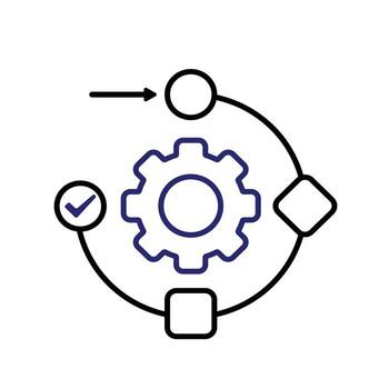 flujo de trabajo iconos automatizado gestión. artificial inteligencia software interfaz. desencadenar nodo, datos herramienta, tecnología. contorno diseño estilo vector