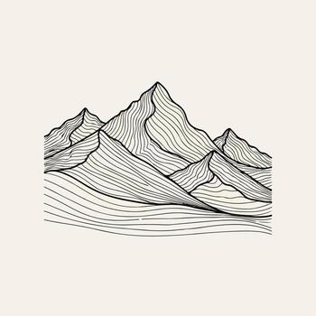 Minimalist line art illustration of mountain range with subtle wavy texture vector