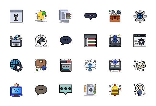 24 alto resolución línea lleno íconos para actualizaciones con cuadrícula equipado precisión vector