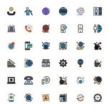 A set of icons that include a phone, a computer, and a globe vector