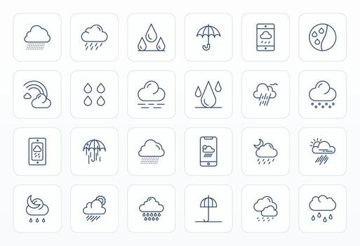 llovizna profesional conjunto con 24 negrita línea cuadrícula equipado alto resolución íconos vector