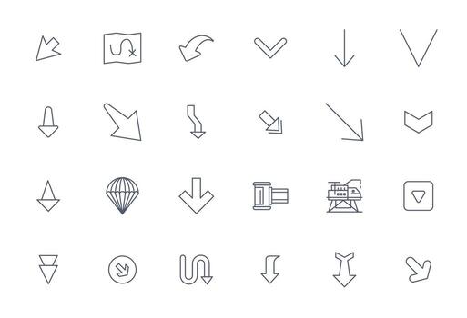 Descent Modern Collection with 24 Bold Line High Resolution Grid Fitted Icons vector
