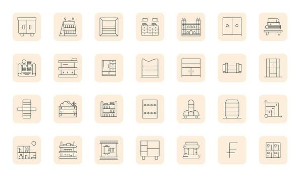 28 Grid Fitted Thin Outline Icons designed for Shelving Interface vector