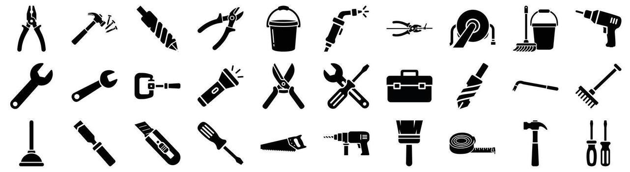 Variety of black tool silhouettes vector
