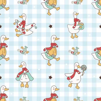 festive duck pattern with scarves and gifts vector