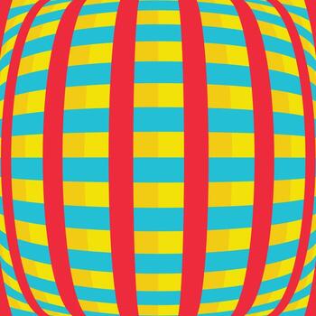 Warped globe grid of bold rainbow bands pattern vector