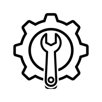 Set of icons representing industrial and engineering tools, including a wrench and gear vector