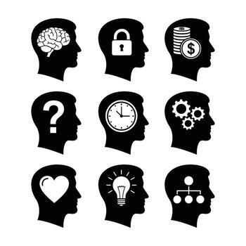 colección de humano cabeza perfiles ilustrando conceptos me gusta ideas, finanzas, y resolución de problemas vector