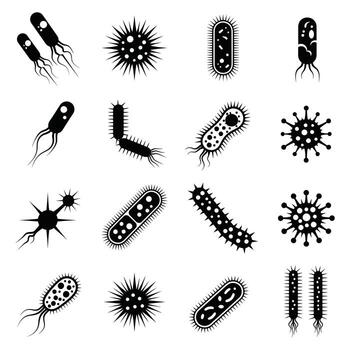 Diverse Microbe Illustrations A Collection of Black and White Bacteria and Virus Graphics for Educational and Scientific Use vector