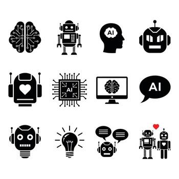 ai y robot íconos conjunto simbolizando artificial inteligencia, sesos, tecnología, y robótica para innovación y futuro conceptos vector