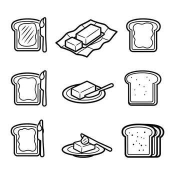 Butter and Toast A Simple Icon Set - Perfect for Breakfast or Culinary Designs vector