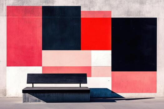 Colorful mural with bench in urban setting photo