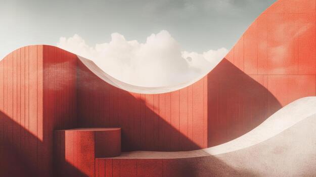Red abstract architecture with soft clouds in the background photo