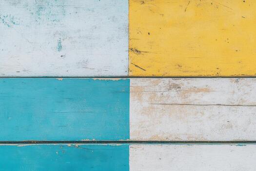 Colorful wooden planks arranged in a patterned layout photo