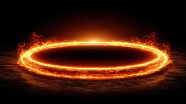 Glowing ring of fire on dark background photo