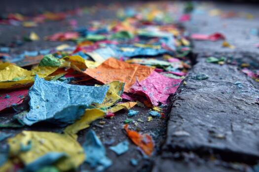 Confetti scattered on the pavement after celebration photo