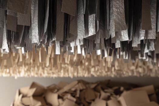 Textured paper installation with layered strips photo