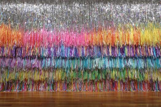 Colorful fabric display in modern art installation photo