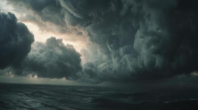 oscuro tormenta nubes reunir terminado turbulento Oceano aguas foto