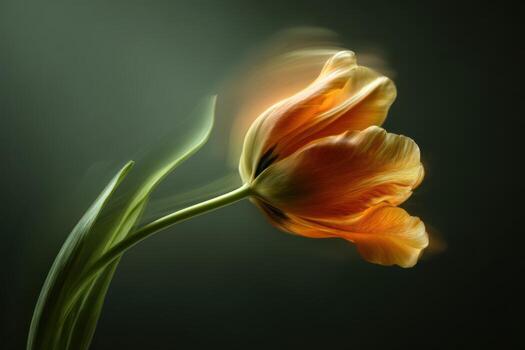 Orange tulip in soft focus with blurred background photo