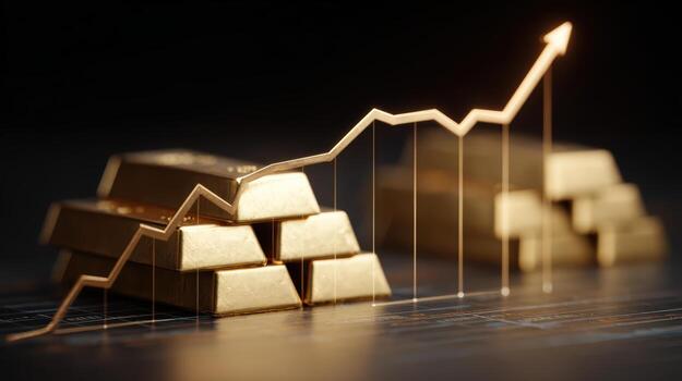 Gold bars and rising graph display investment growth photo