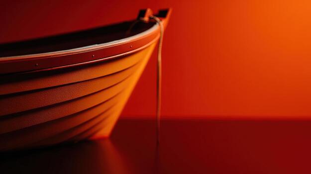 Small boat against warm orange background at sunset photo