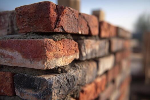 Bright bricks stacked at a construction site photo