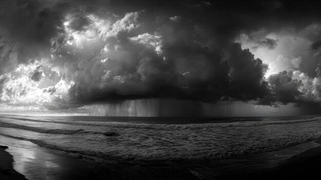 Tormentoso mar con oscuro nubes terminado el horizonte foto