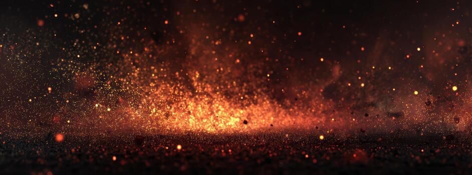 Sparks and embers glow in darkened atmosphere photo