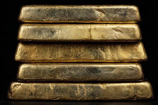Golden bars stacked neatly on a dark background photo