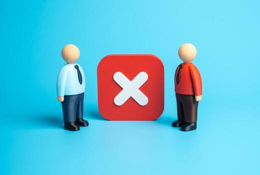 Negotiators failed to reach a consensus. No contract was signed. Contract terminated, relationship ended. Dismissal. Partnership dissolved. Useful for conflict, business risks, and diplomacy. photo