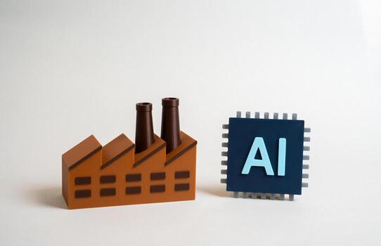 Implementing AI technologies in industry. Improving production productivity with new technological solutions. Concept of automation, digital transformation, innovation, and industrial efficiency. photo