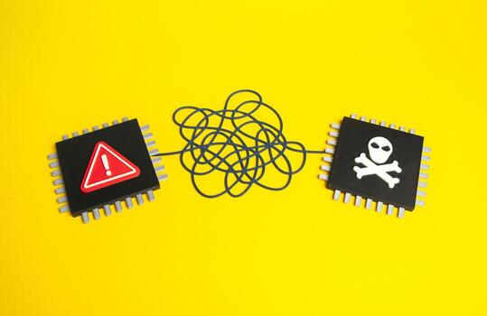 A critical vulnerability and risk of hacking. A system or microchip security issue. A backdoor. Concept of cyber risk management, IT infrastructure protection, and digital resilience. photo