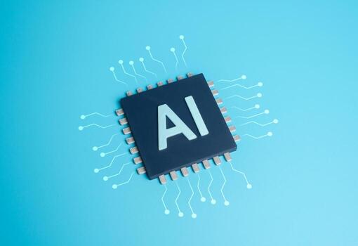 Chip with AI. Artificial intelligence and microelectronics. High tech industry. Concept of innovation, digital transformation, and the future of smart devices, automation, and data analytics. photo