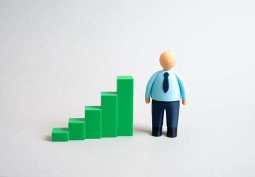 Office worker and green growth chart. Increase in available labor force in the labor market. Income growth. Improving employee productivity using AI. Concept of digital transformation photo