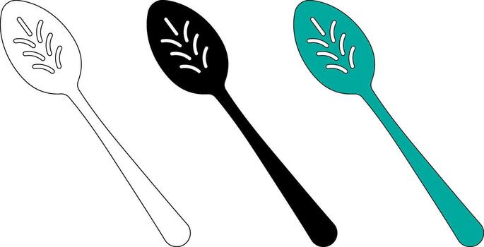 outline silhouette slotted spoon icon set vector
