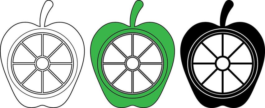 apple cutter, with a corer and slicer icon set vector