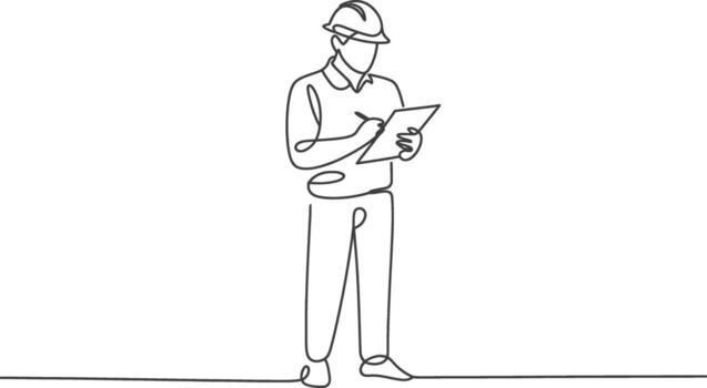 Engineer construction worker building architecture design planning line art vector
