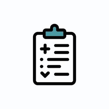 Minimalist Icon of a Clipboard with Checklist Plus and Check Marks Teal and Blue Clipboard Medical Form Document vector