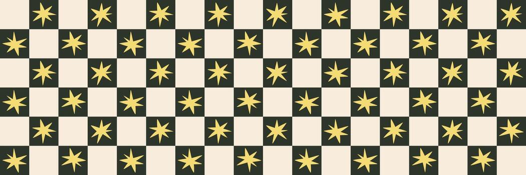 estilo y2k sin costura antecedentes con amarillo estrella. un retro negro tablero de damas modelo con un maravilloso onda, Perfecto para gráfico diseño proyectos y texturas vector