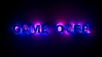 Game Over Neon Glowing Text Loop with Electric Gradient Light Motion. Looped animation. 3D rendering video