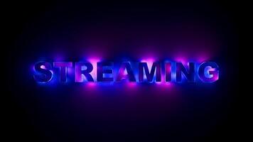 streaming neon tekst lus met futuristische helling gloed en beweging verlichting. lusvormige animatie. 3d renderen video