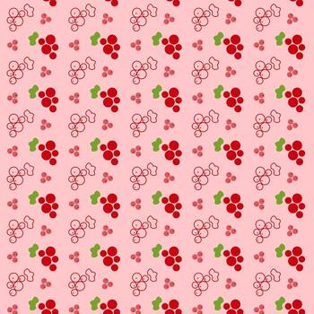 This pattern showcases various line icons of grapes in red and green on a soft pink background. The design is lively, perfect for fabric, wallpaper, or stationery applications. vector