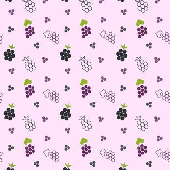 This pattern features various line icons of grapes and berries arranged on a soft pink background. The design showcases creativity and is perfect for fruit-themed projects and decorations. vector