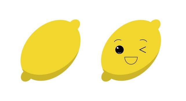 This artwork features two vibrant lemon line icons, one a classic yellow lemon and the other a playful smiling lemon face. Ideal for fresh and fruity designs, these icons add a fun touch. vector
